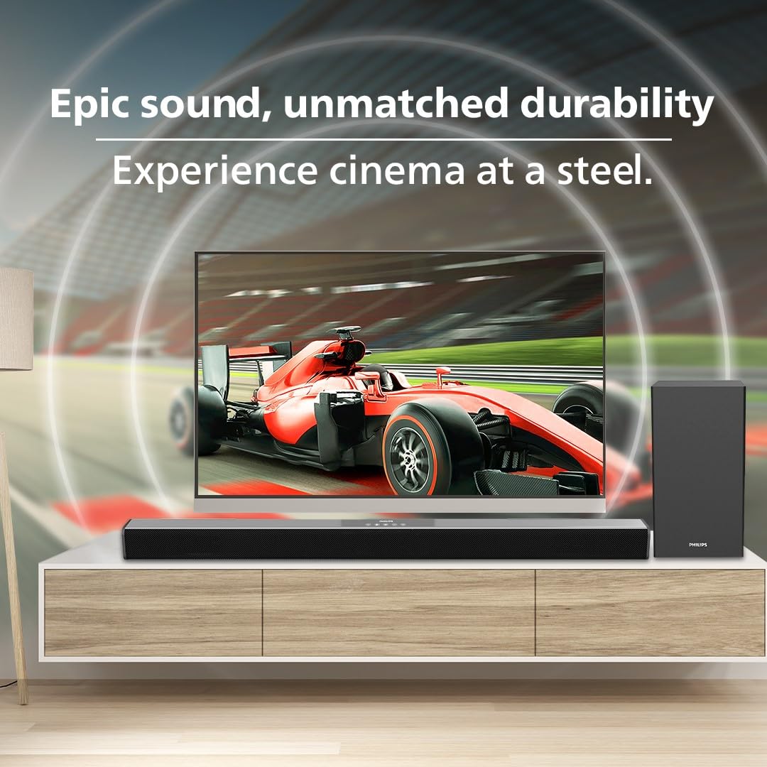 PHILIPS AUDIO TAB4228/94 AWARD WINNING 160W BLUETOOTH SOUNDBAR WITH RICH BASS,3 EQ MODES, MULTI-CONNECTIVITY OPTION WITH SUPPORTING USB, HDMI(ARC),OPTICAL, COAXIAL & AUX-IN FOR EASY CONNECTION (BLACK)