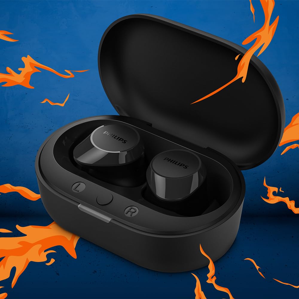 PHILIPS TAT1209BK/00 TRUE WIRELESS EARBUDS, IN-EAR ACTIVE NOISE CANCELLING BLUETOOTH V5.3 EARPHONES WITH MIC, 18H PLAY TIME, SHANK SHAPE, IPX4, TOUCH CONTROLS & CHARGING CASE FOR IPHONE/IPAD (BLACK)