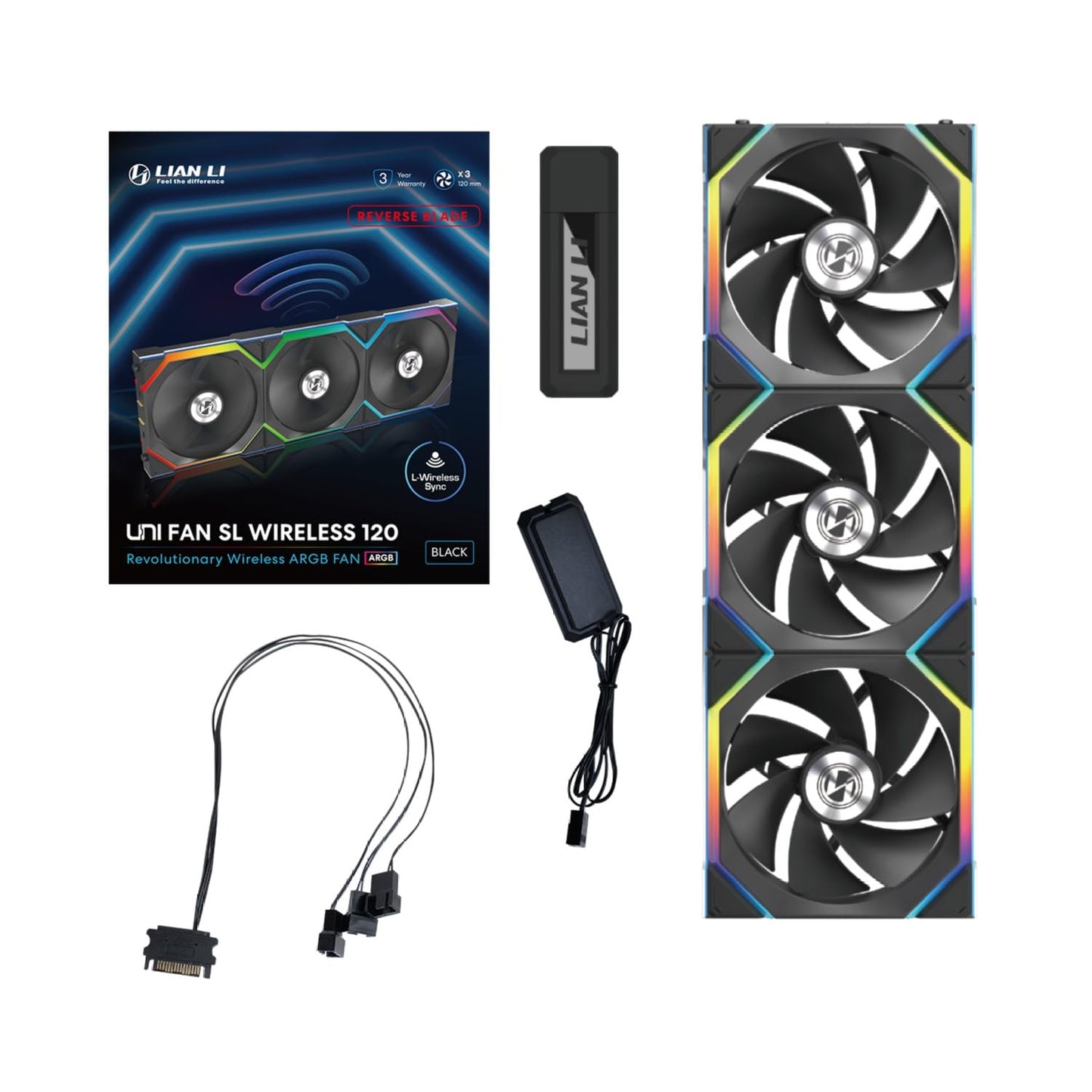 LIAN LI UNI FAN SL-WIRELESS 120-TRIPLE PACK REVERSE BLADE G99.12RSL1W3B.IN