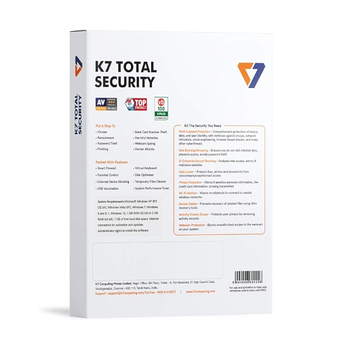 K7 TOT SEC (1USER / 1 YEAR) ANTIVIRUS- 2HRS EMAIL DELIVERY