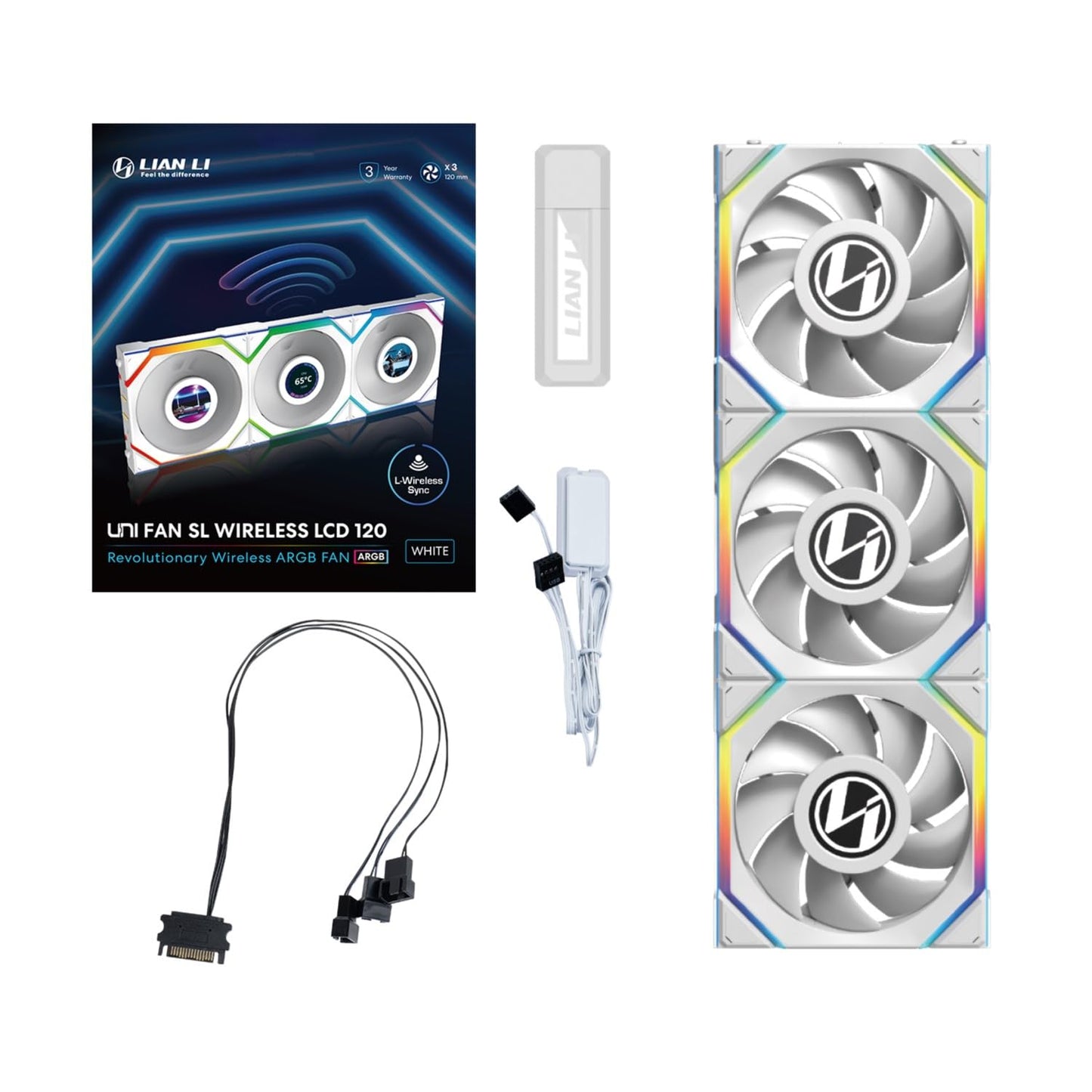 LIAN LI UNI FAN SL WIRELESS LCD 3 X 120MM KIT CASE FAN I COOLER- WHITE I G99.12SLLCD1W3W.IN