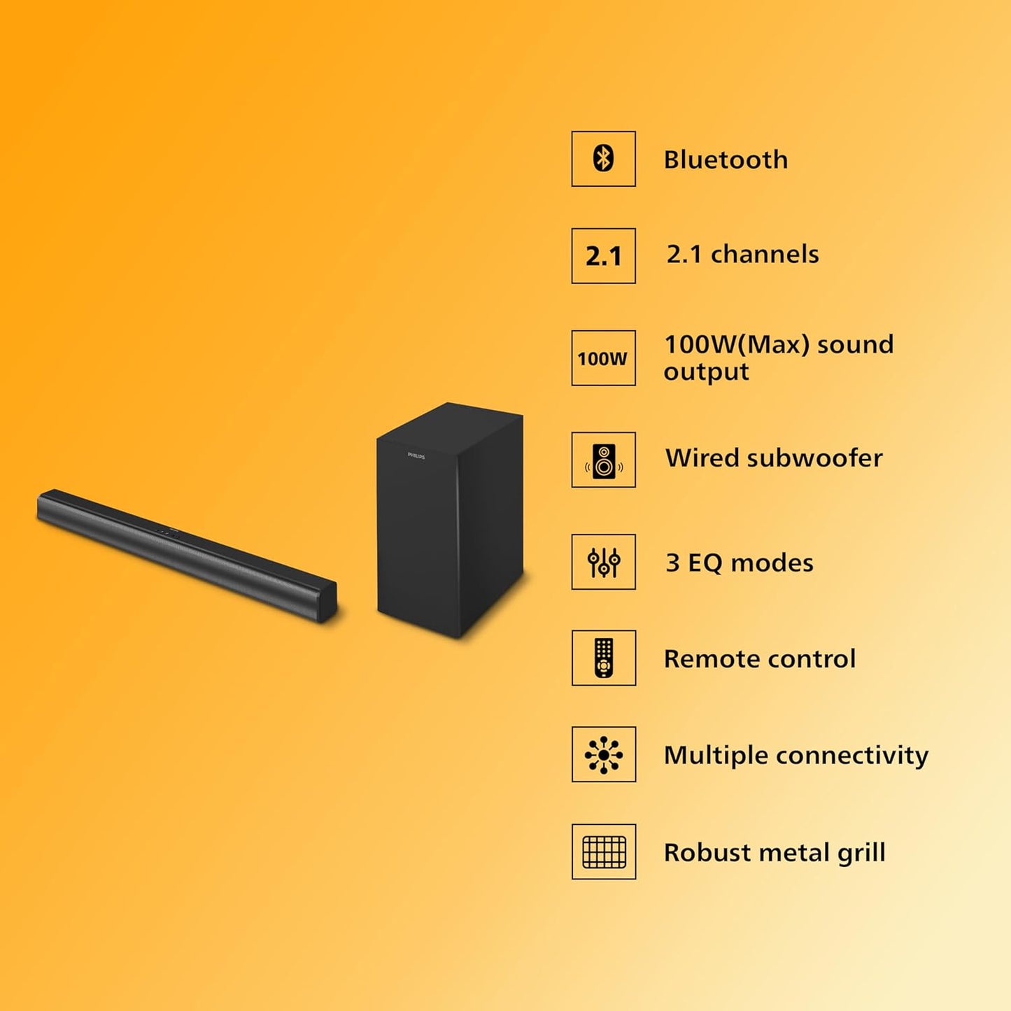 PHILIPS TAB4329 SOUNDBAR: 2.1 CH 100W WIRED SUBWOOFER, DEEP BASS EFFECT BLUETOOTH, HDMI ARC & MULTIPLE CONNECTIVITY