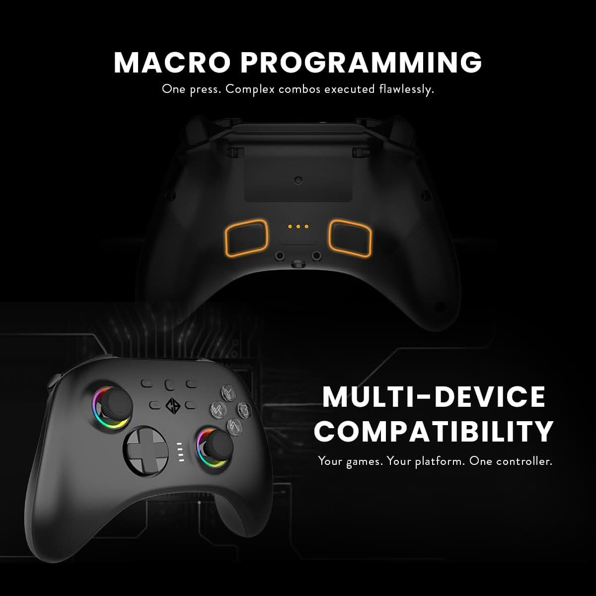 Cosmic Byte Stellaris Controller, 3 Modes Wifi/Bluetooth/Wired for PC, iOS, Android, Hall Effect Trigger and Upgraded TMR Joystick Black