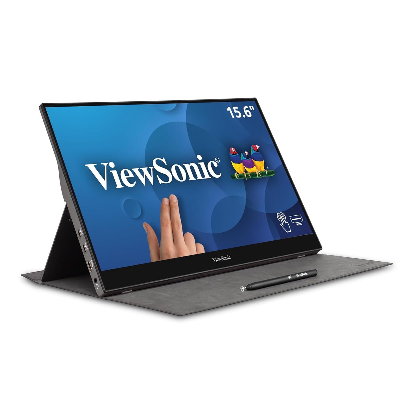 VIEWSONIC PORTABLE TOUCH MONITOR TD1655, 15.6 INCH(39.624 CM) 1920 X 1080 PIXELS LED WITH IPS PANEL, 10 POINT CAPACITIVE TOUCH SCREEN, FRAMELESS, 2 WAY POWERED 60W USB C, DUAL SPEAKERS(METALIC SILVER)