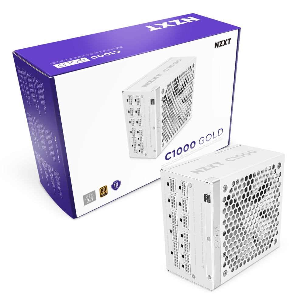 NZXT ATX 3.X 1000 WATT 80 PLUS GOLD FULLY MODULAR LOW-NOISE POWER SUPPLY, WHITE -PA-0G2BW-UK