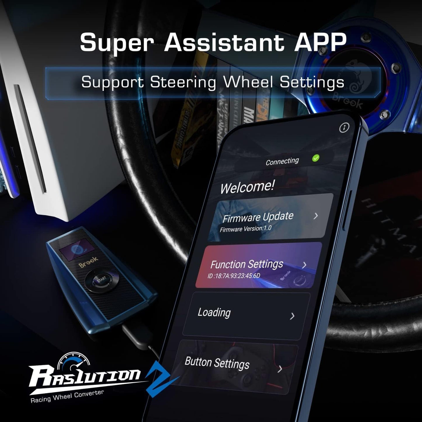 COSMIC BYTE MCBAZEL BROOK RAS1UTION 2 RACING WHEEL CONVERTER ADAPTER FOR PS5, XBOX SERIES X/S, PS4, PS3, XBOX ONE, XBOX 360, SWITCH, SWITCH OLED WITH GAM3GEAR KEYCHAIN, USB TYPE C