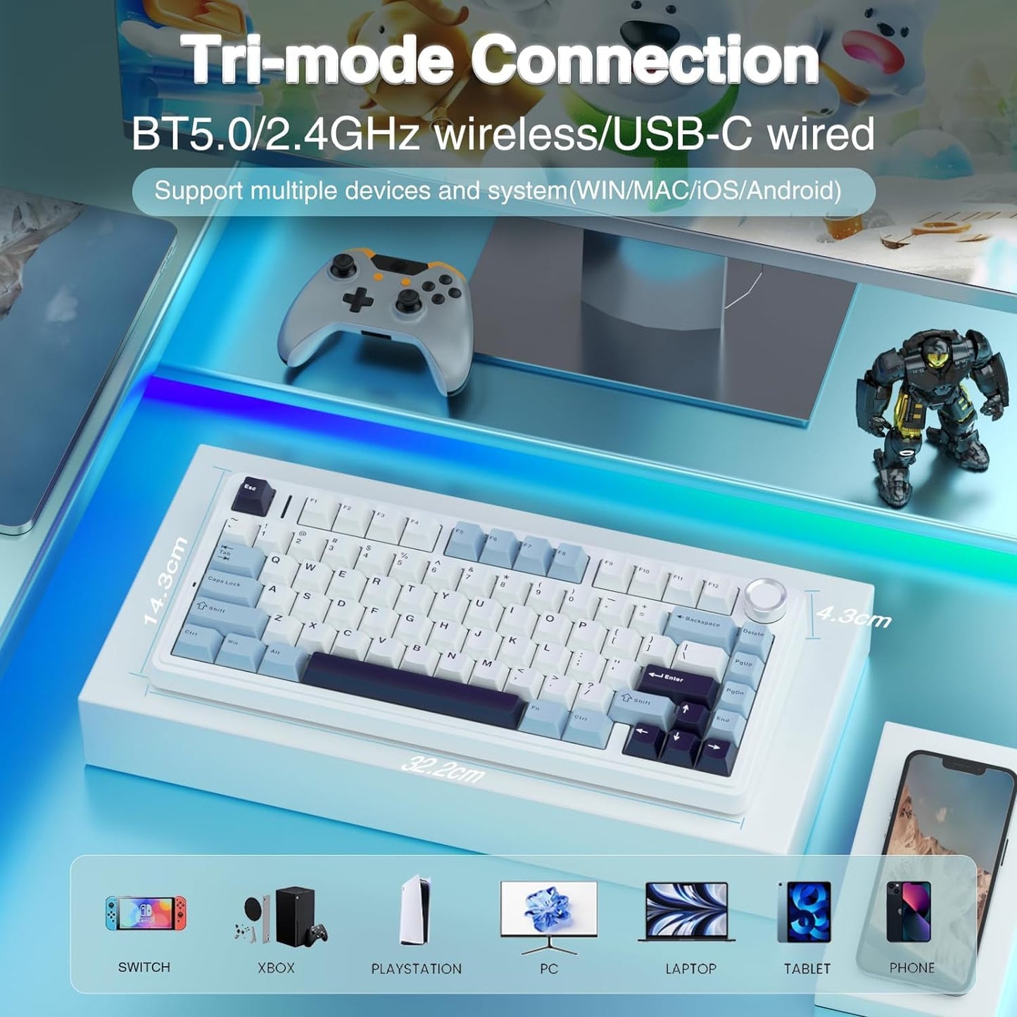 AULA F75 ICE BLUE ICE VEIN SWITCH MECHANICAL GAMING KEYBOARD