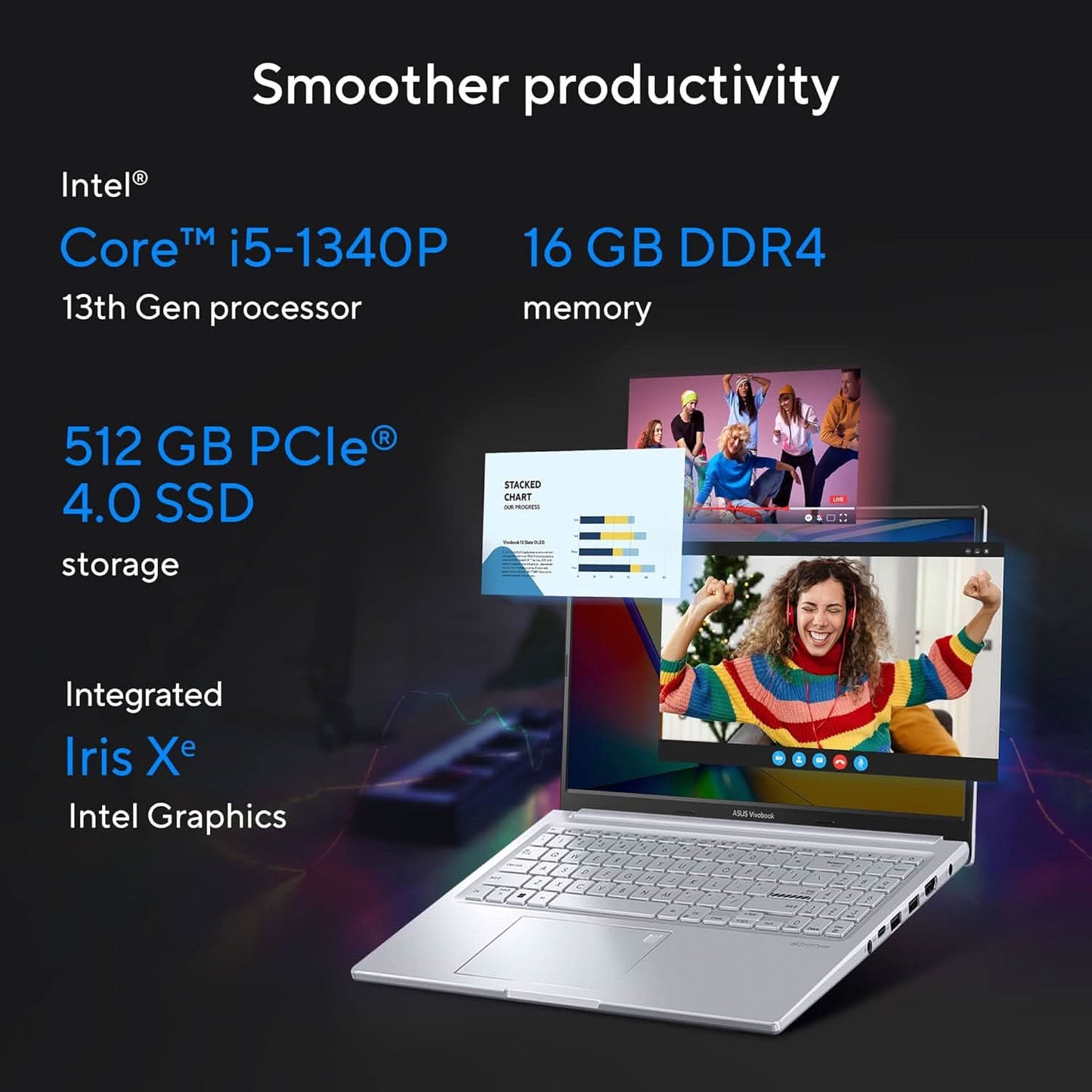 ASUS VIVOBOOK 15X OLED (2023), INTEL CORE I5-1340P 13TH GEN, 15.6 INCH (39.62 CM) FHD OLED, THIN & LIGHT LAPTOP (16GB/512GB SSD/IRIS X? GRAPHICS/WIN 11/OFFICE 2021/SILVER/1.6 KG), K3504VA-LK542WS