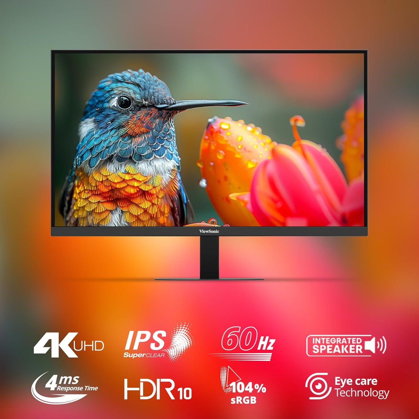 VIEWSONIC VA2708-4K-MHD, 27-INCH (68.58CM) 4K UHD MONITOR, SUPERCLEAR IPS, HDR10, SRGB 104%, 1.07B COLORS, DUAL SPEAKERS, DUAL HDMI 2.0, DP, EYE PROTECH+, 3-SIDED FRAMELESS, SLIM DESIGN