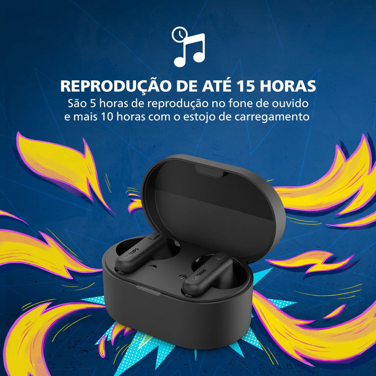 PHILIPS TAT1108BK/00 TRUE WIRELESS EARBUDS, IN-EAR ACTIVE NOISE CANCELLING BLUETOOTH V5.3 EARPHONES WITH MIC, 15H PLAY TIME, SHANK SHAPE, IPX4, TOUCH CONTROLS & CHARGING CASE FOR IPHONE/IPAD (BLACK)