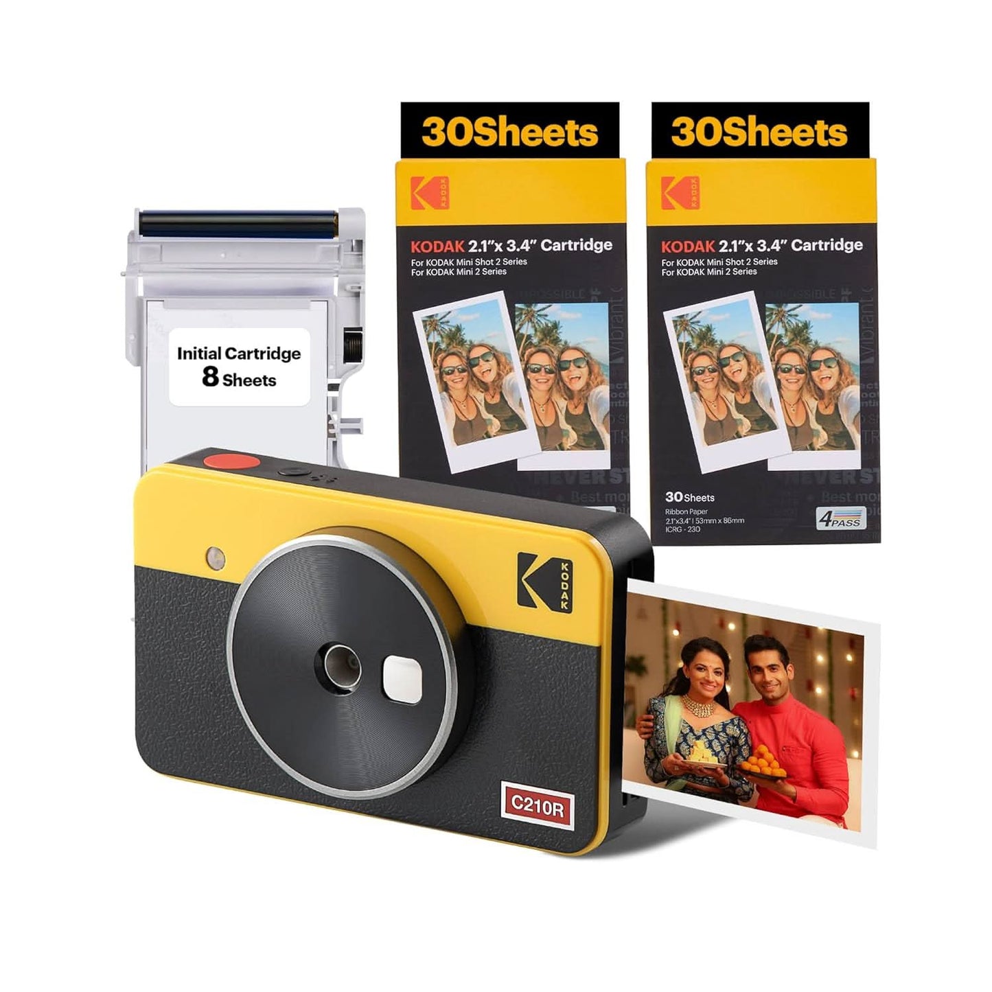 KODAK MINI SHOT 2 RETRO 4PASS 2-IN-1 INSTANT CAMERA AND PHOTO PRINTER (2.1X3.4 INCHES) + 68 SHEETS BUNDLE, YELLOW