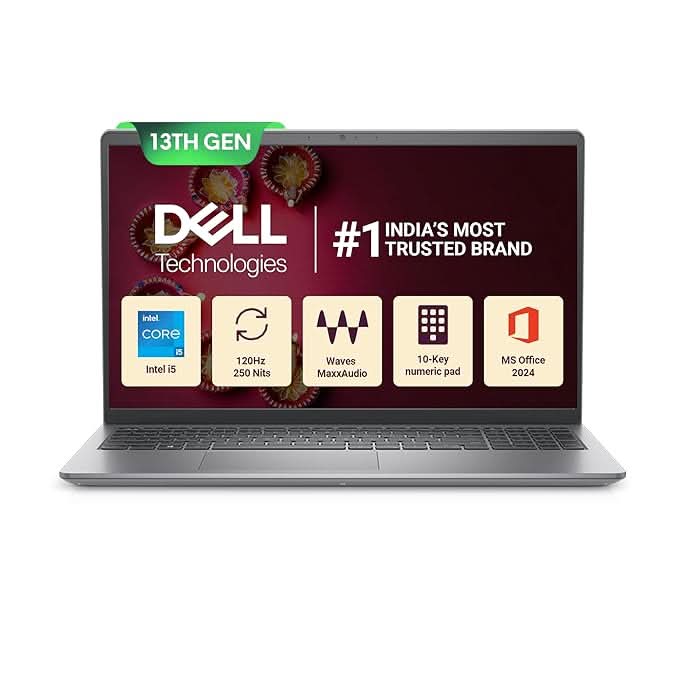 Dell 15 DC15250 Laptop, 13th Gen Intel Core i5-1334U, 8GB RAM, 512GB SSD, 15.6 Inch FHD Display, Windows 11, Microsoft Office 2024