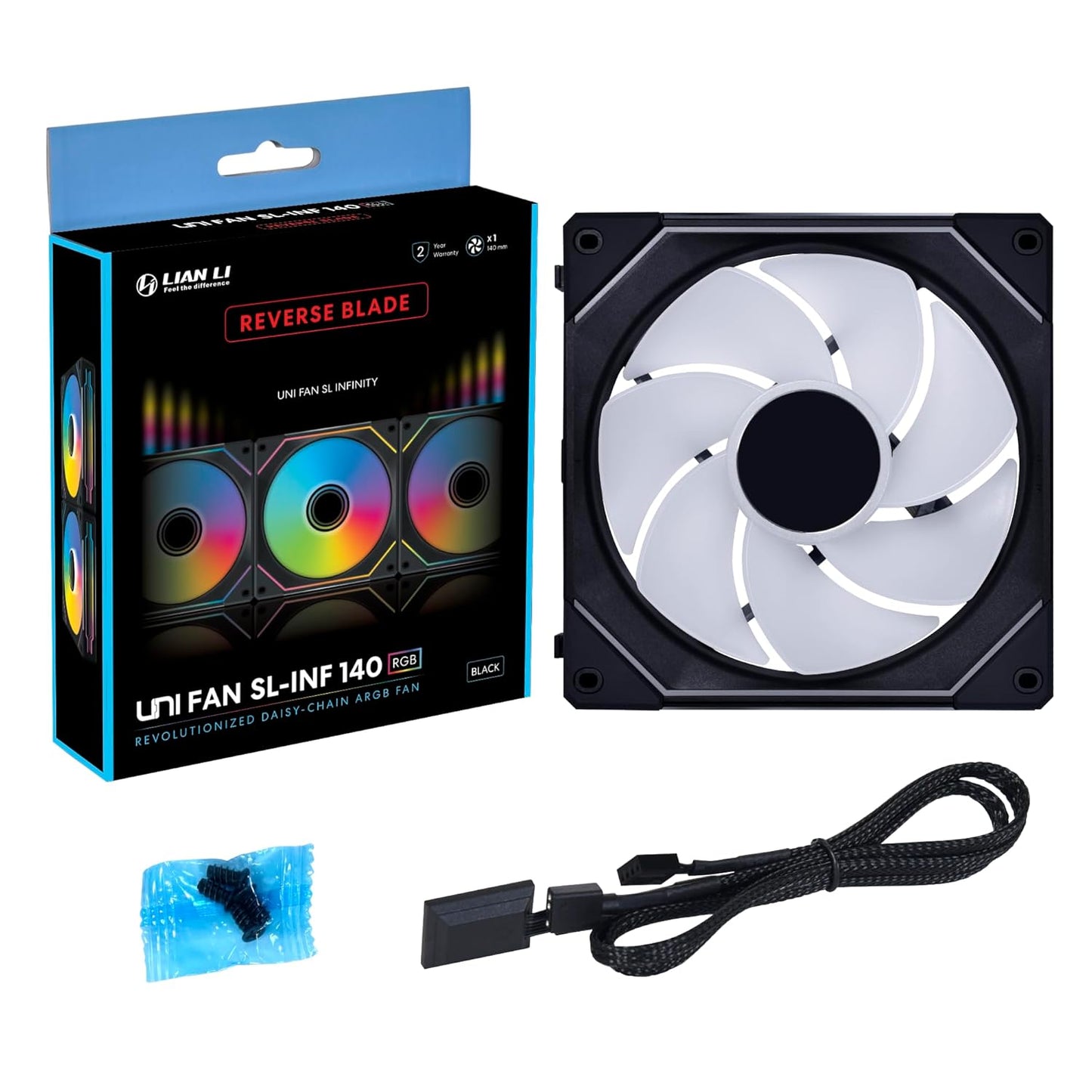 LIAN LI UNI FAN SL-INF REVERSE BLADE 140 INFINITY MIRROR 140MM ARGB SINGLE PACK CASE DESKTOP PC FAN, BLACK- G99.14RSLIN1B.IN