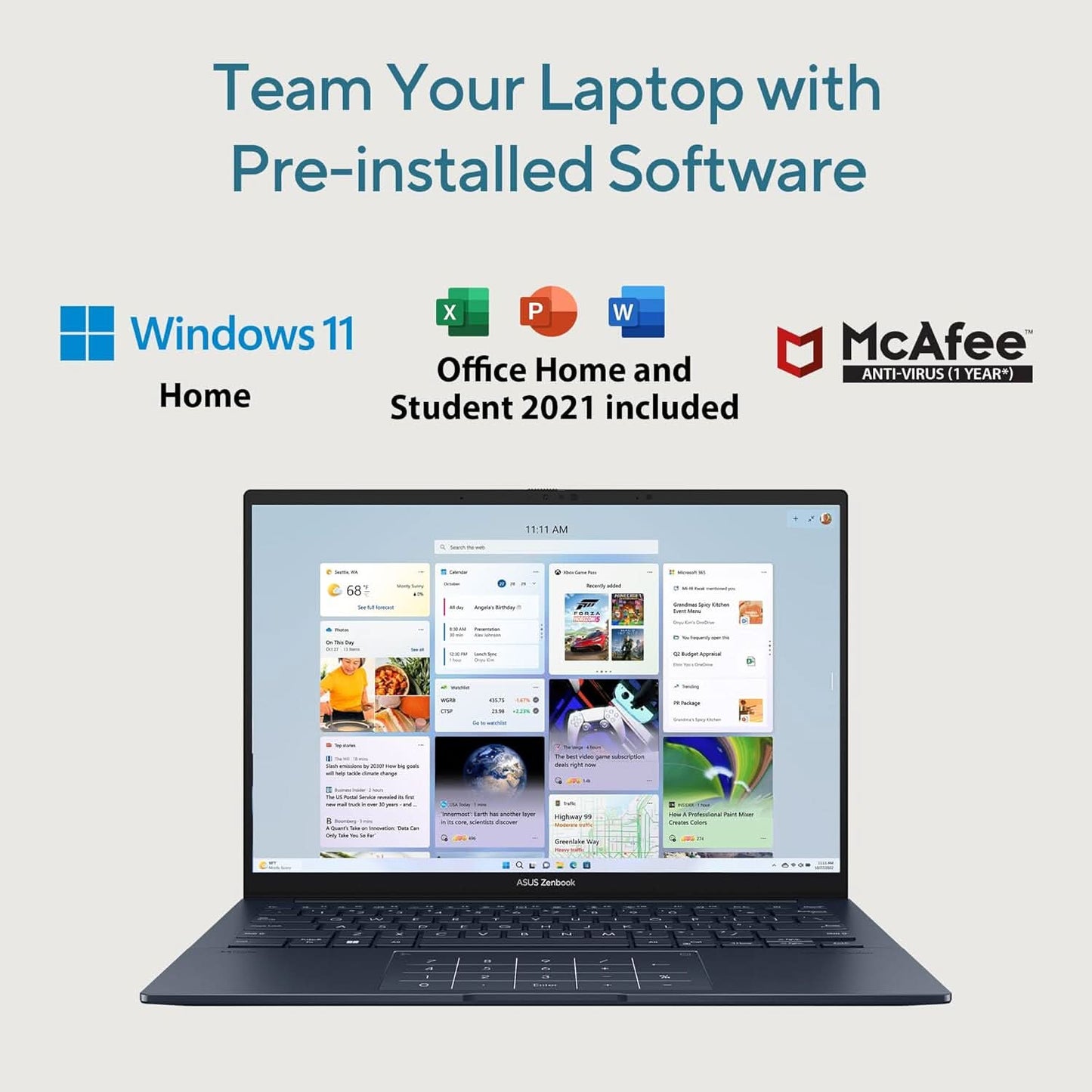 ASUS ZENBOOK 14, INTEL CORE ULTRA 5, 16GB RAM, 1TB SSD, 3K OLED 16:10 120HZ, 14 INCH, WINDOWS 11, MSO 2021, PONDER BLUE, 1.28KG, UX3405MA-PZ552WS, BUILT-INAI, BACKLIT, TOUCHSCREEN, 75WHR AI POWERED LAPTOP