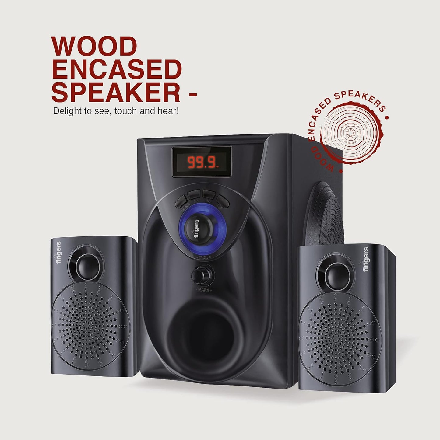 FINGERS CHALLENGER WOOD ENCASED MULTIMEDIA 2.1 SPEAKER (18 W STEREO POWERFUL BASS | BLUETOOTH
