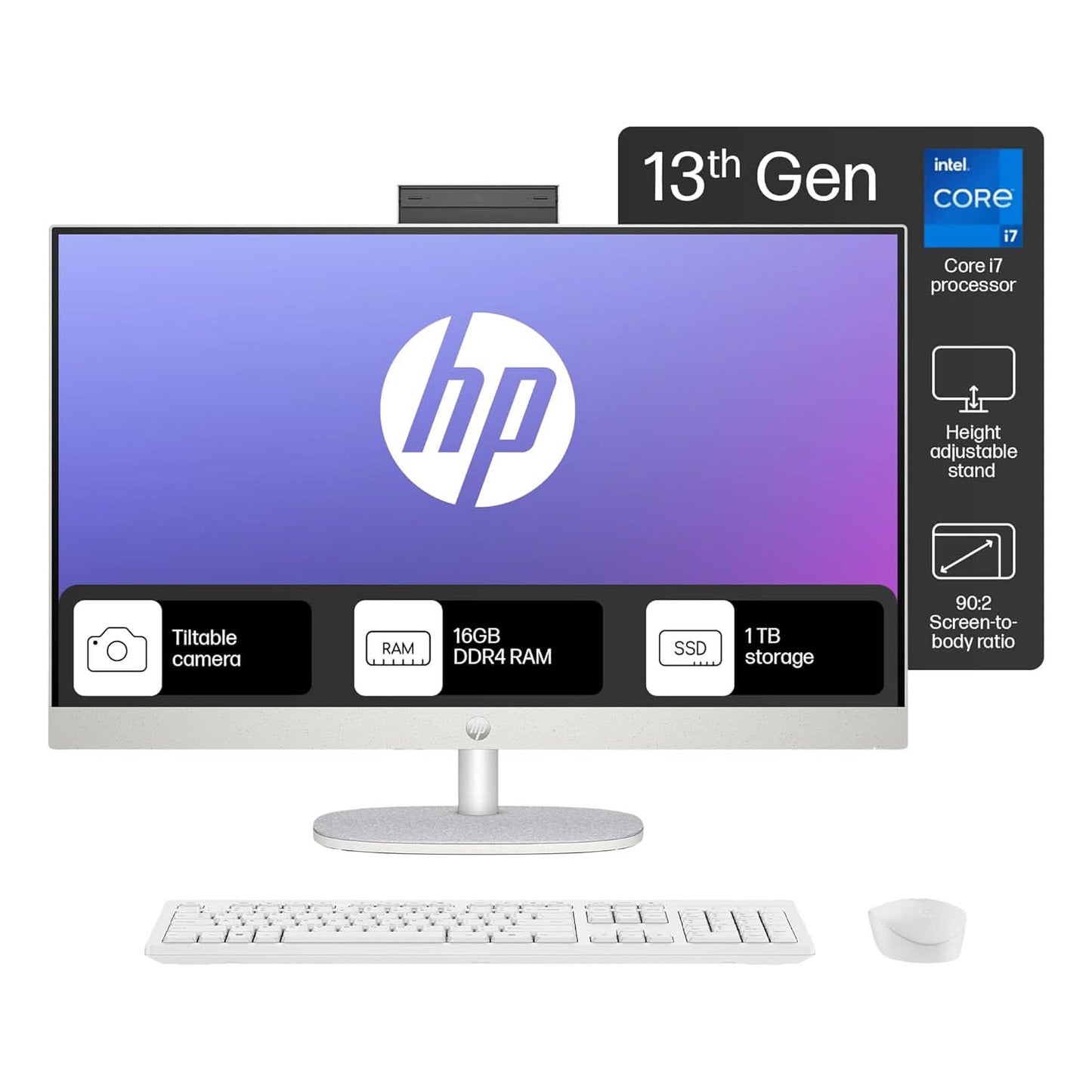 HP ALL-IN-ONE PC 13TH GEN INTEL CORE I7 27 INCH (68.6CM) FHD 16GB RAM, 1TB SSD, INTEL UMA GRAPHICS, 710 WHITE WIRELESS KEYBOARD AND MOUSE COMBO (WINDOWS 11 HOME, MSO 21, SHELL WHITE, 6.72 KG) 27-CR0403IN