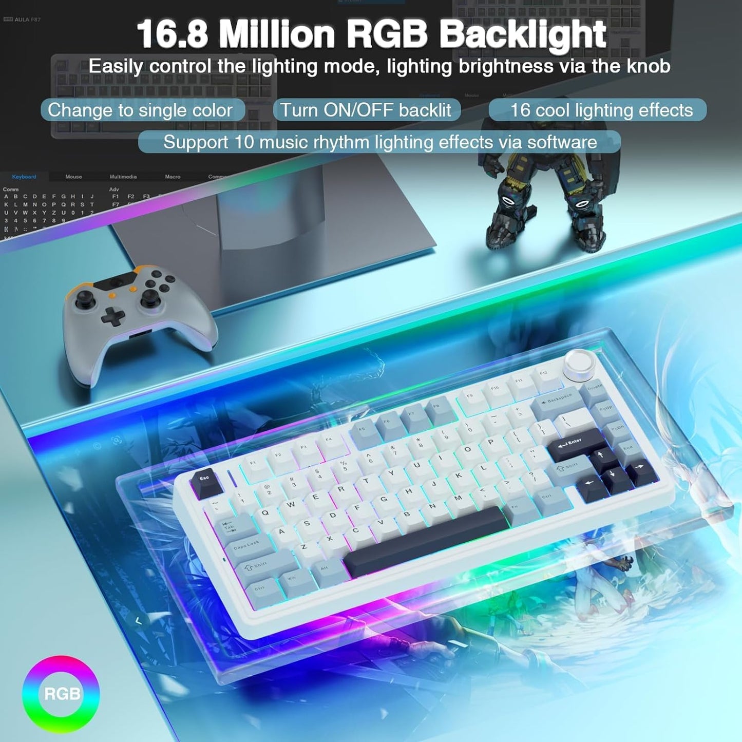 AULA F75 ICE BLUE ICE VEIN SWITCH MECHANICAL GAMING KEYBOARD