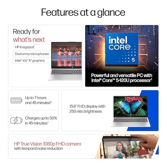 HP 15, Intel Core 5-120U(16GB DDR4, 512GB SSD) FHD, Anti-Glare, Micro-Edge, 15.6''/39.6cm, Win11, M365 Basic(1yr), Office Home24, Silver,1.59kg, FD0682TU, FHD Camera w/Privacy Shutter, Backlit Laptop