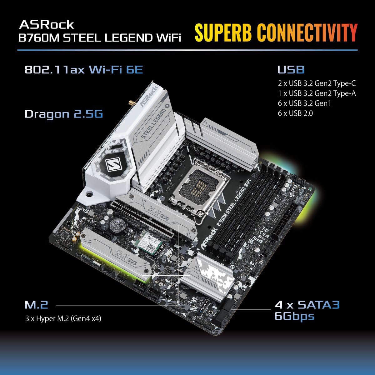 ASROCK B760M STEEL LEGEND WIFI DDR5 MICRO ATX MOTHERBOARD