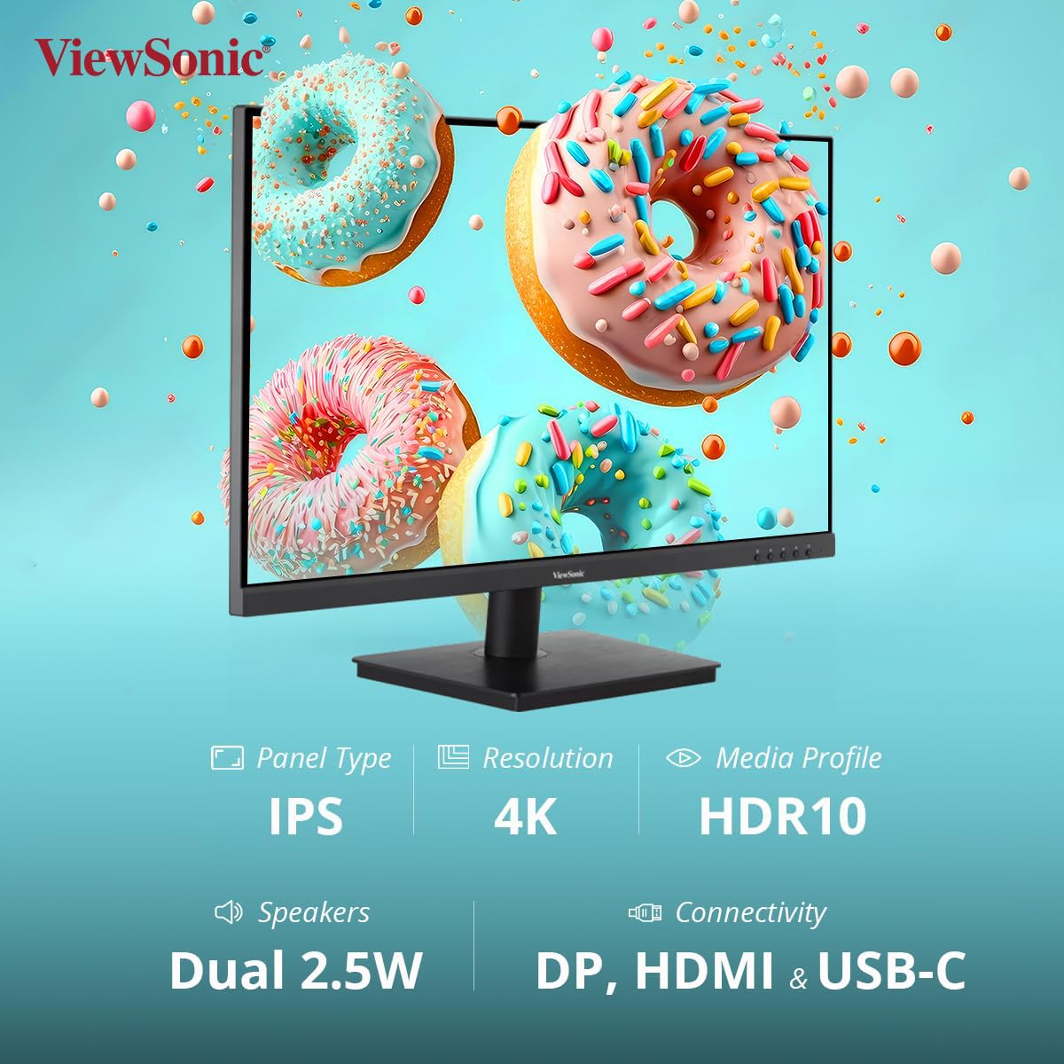 VIEWSONIC 81.28 CM(32") 4K UHD 3840X 2160 PIXELS HDR10 IPS WIDE MONITOR WITH SPEAKERS, ONE CABLE SOLUTION 65W CHARGE BACK USB TYPE-C, HDMI, DISPLAY PORT,128%SRGB, BEZELLESS DESIGN, EYE CARE-VA3209U-4K