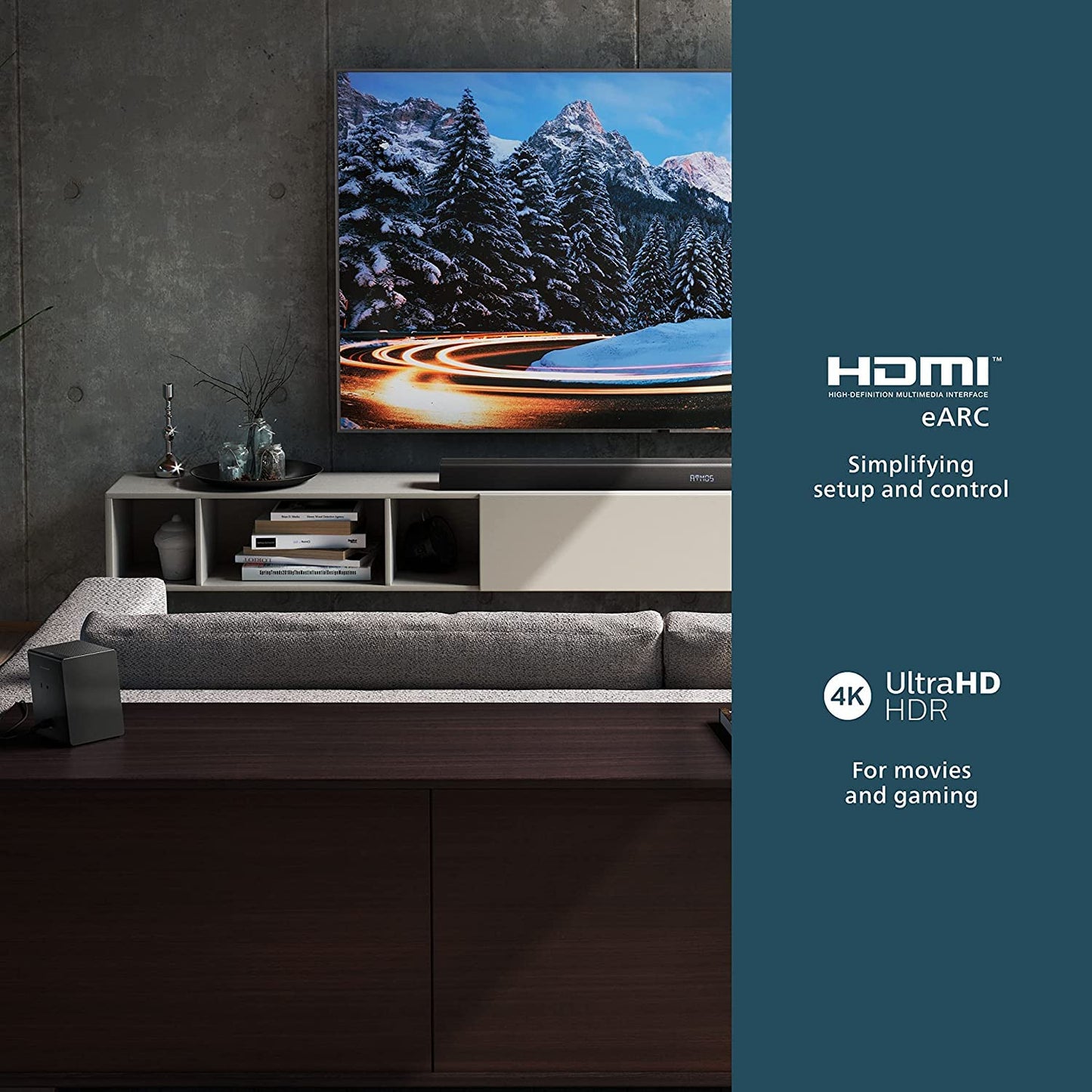 PHILIPS SOUNDBAR TAB8967 7.1 CH (5.1.2) 780 WATT WITH HDMI ARC, AI VOICE ASSISTANT, DOLBY ATMOS, REAL SURROUND, WIRELESS SUBWOOFER, UP-FIRING SPEAKERS, WIRELESS REAR SPEAKERS (BLACK)