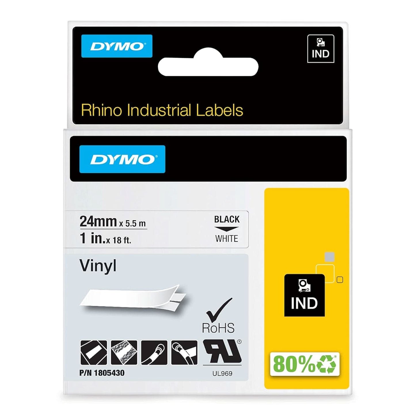 DYMO RHINO IND 24 MM VINYL TAPE WHITE