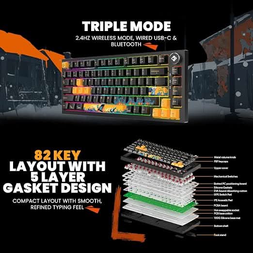 Cosmic Byte Phantom TKL Tri- Mode Mechanical Keyboard Black