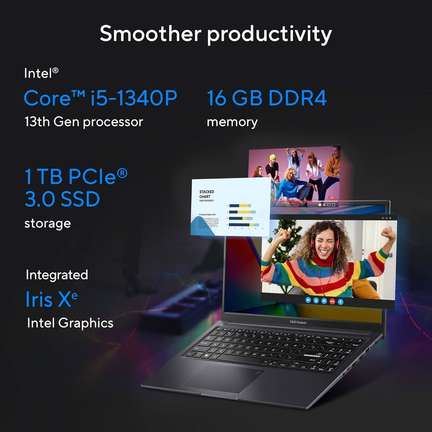ASUS VIVOBOOK 15X OLED (2023), INTEL CORE I5-1340P 13TH GEN, 15.6 INCH (39.62 CM) FHD OLED, THIN & LIGHT LAPTOP (16GB/1TB SSD/IRIS X? GRAPHICS/WIN 11/OFFICE 2021/BLACK/1.6 KG), K3504VA-LK551WS