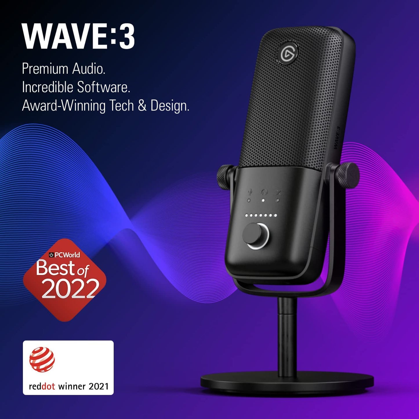 ELGATO WAVE:3 PREMIUM USB CONDENSER UNIDIRECTIONAL MICROPHONE AND DIGITAL MIXING SOLUTION 10MAB9901