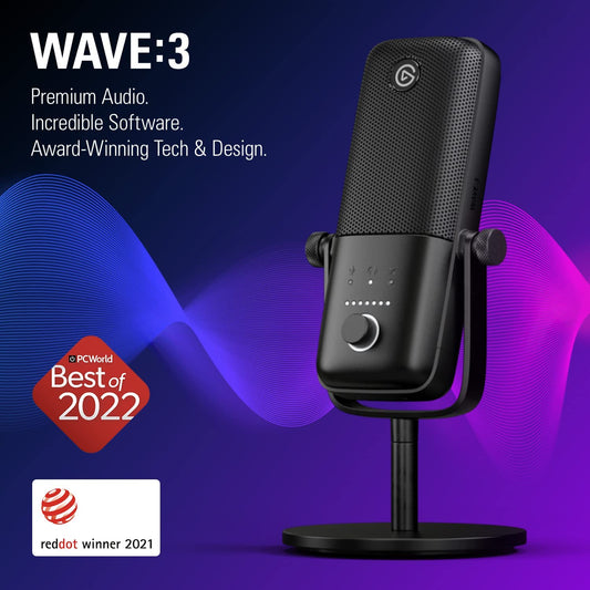 ELGATO WAVE:3 PREMIUM USB CONDENSER UNIDIRECTIONAL MICROPHONE AND DIGITAL MIXING SOLUTION 10MAB9901