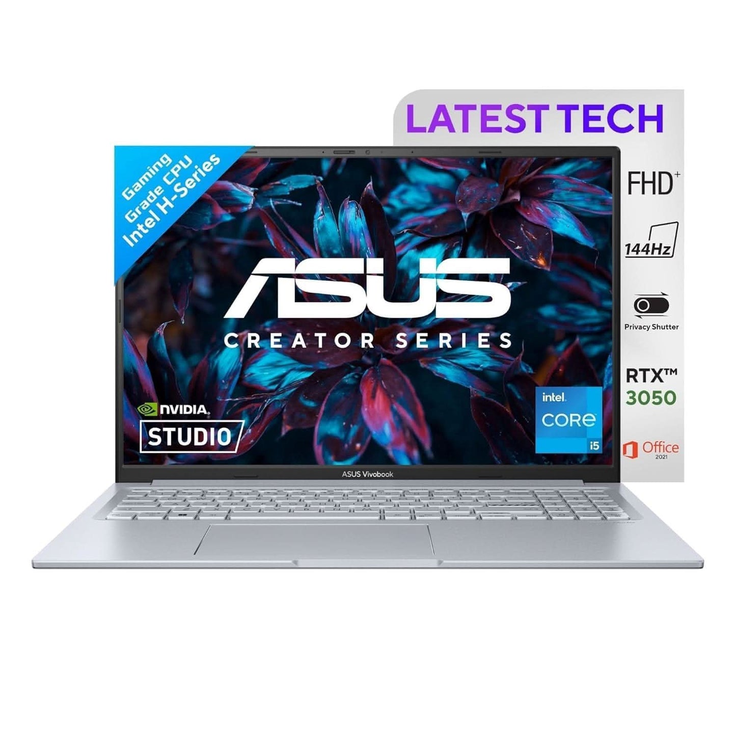 ASUS VIVOBOOK 16X, 16 INCH FHD+, 144HZ 300NITS, INTEL CORE I5-12500H 2.5 GHZ, CREATOR/GAMING LAPTOP (16GB RAM/512GB SSD/RTX 3050/WIN 11/OFFICE HOME/50WHR BATTERY/COOL SILVER/1.80 KG), K3605ZC-RP587WS