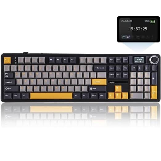 AULA F108 Grey Yellow Wireless Mechanical Gaming Keyboard
