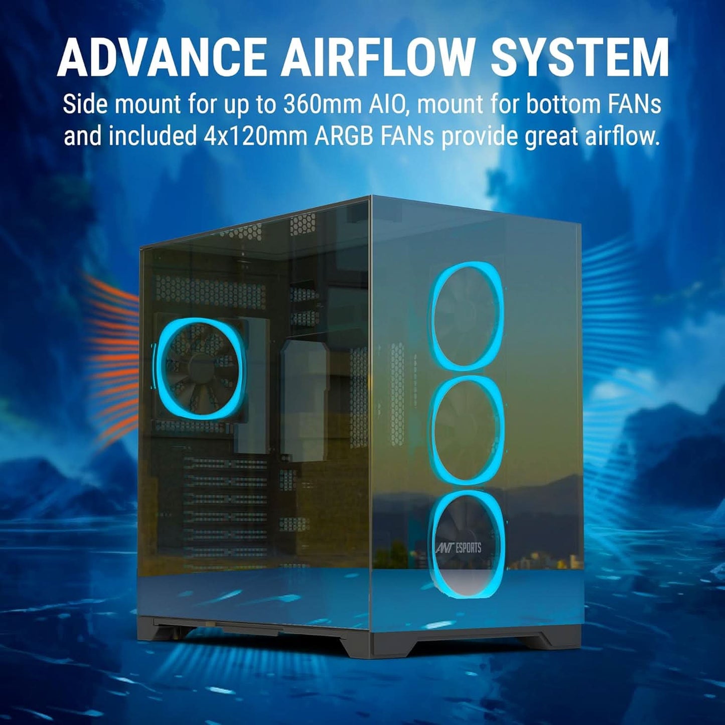 ANT ESPORTS CRYSTAL MIRROR ATX MID TOWER CASE BLACK