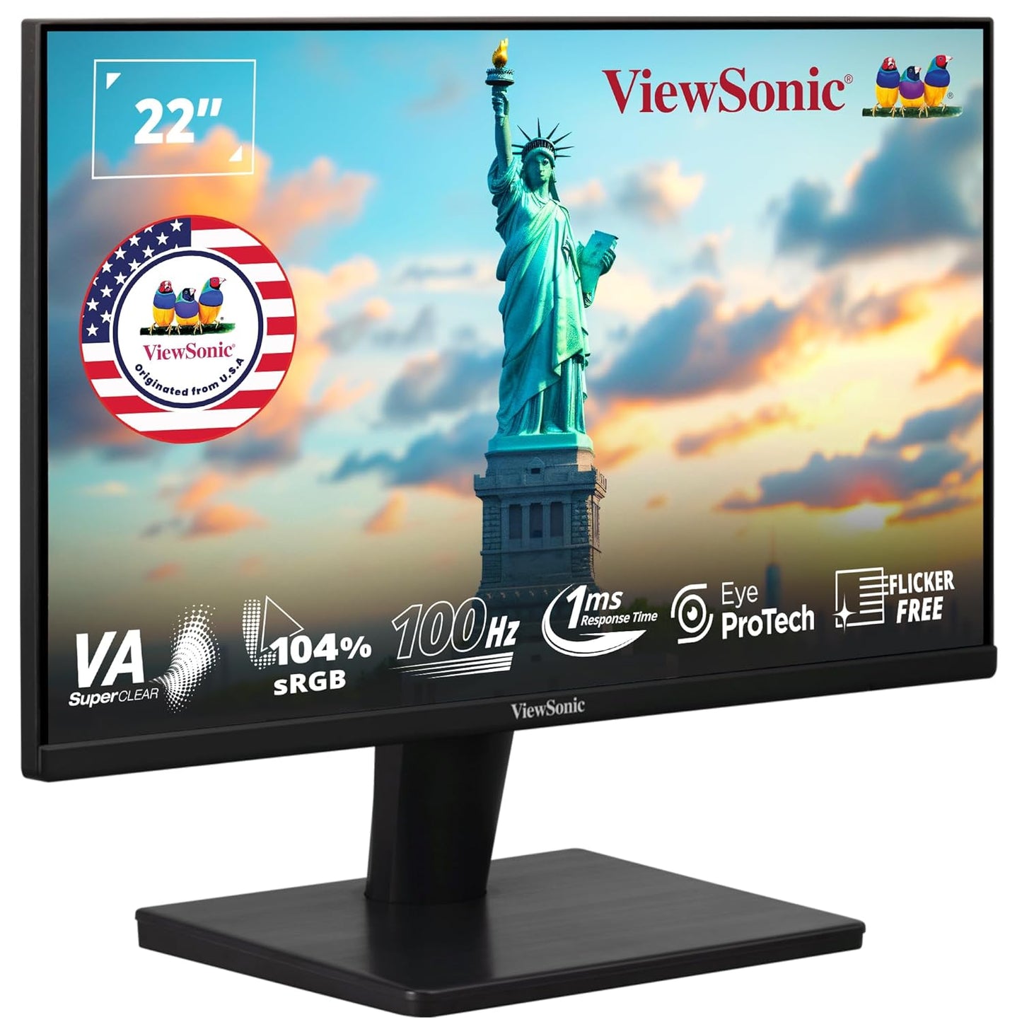 VIEWSONIC 55.88 CM (22"), FHD, VA MONITOR FOR HOME AND OFFICE USE, 100 HZ,1MS RESPONSE TIME, EYE PROTECH FOR COMFORT VIEWING, WALL MOUNT, BEZEL-LESS, SRGB104%, HDMI, VGA -VA2215H