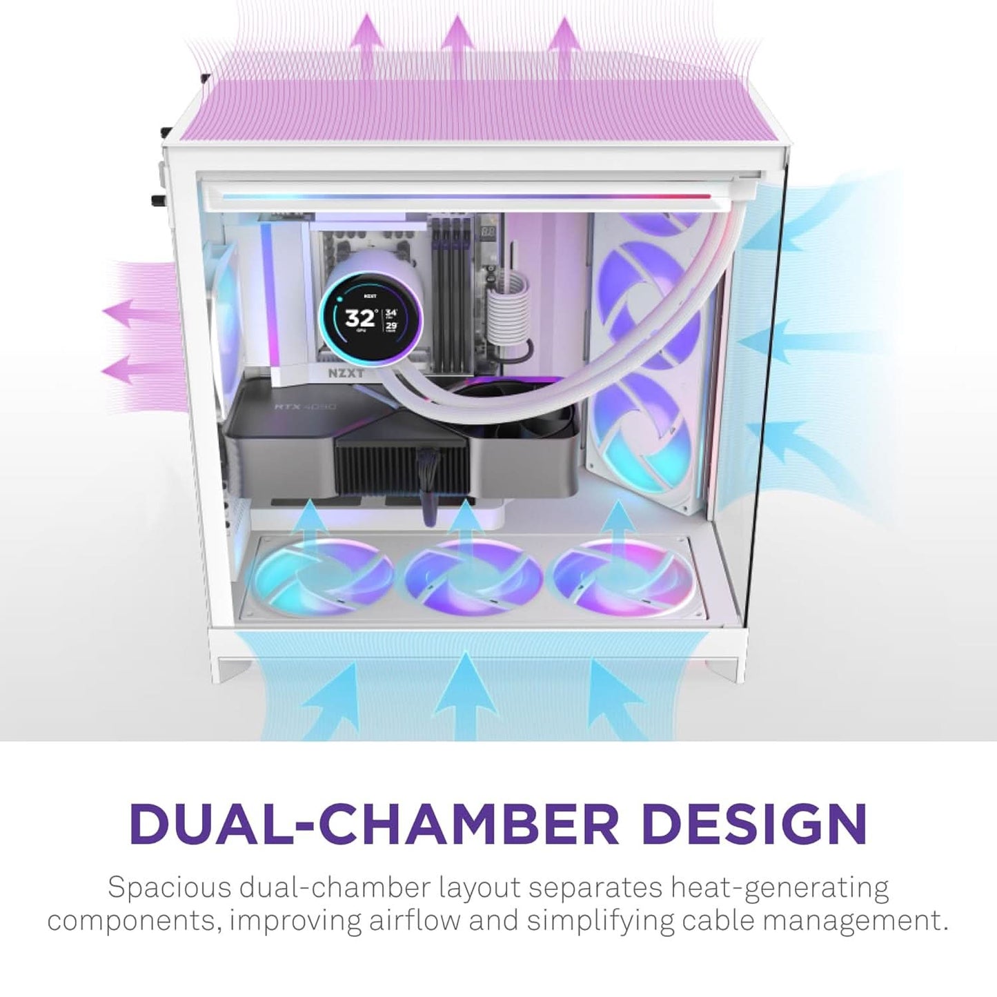 NZXT H9 FLOW RGB (2025) LARGE DUAL-CHAMBER MID-TOWER GAMING CABINET - WHITE (CM-H92FW-R1)