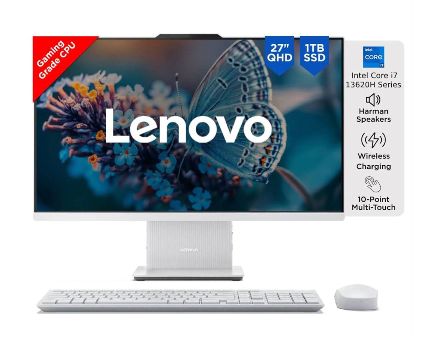 LENOVO IDEACENTRE AIO 13TH GEN CORE I7-13620H 27 INCH QHD IPS (32GB RAM/1TB SSD/WINDOWS11/OFFICE 2021/3WX2 HARMAN SPEAKER/TOUCHSCREEN/WIRELESS EOS KEYBOARD & MOUSE, GREY), F0HM00GQIN ALL-IN-ONE DESKTOP