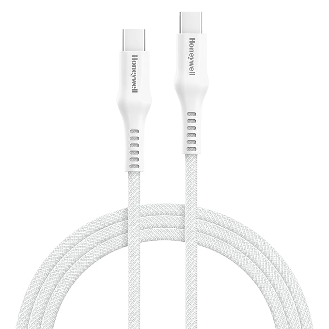 Honeywell USB Type C to Type C Cable, 4 Feet (1.2M), PD 60W, QC 3.0, Fast Charging, Nylon Braided Cable for Apple Devices, Smartphones, Laptops, Power Banks, Tablets, Headphones, Speakers White