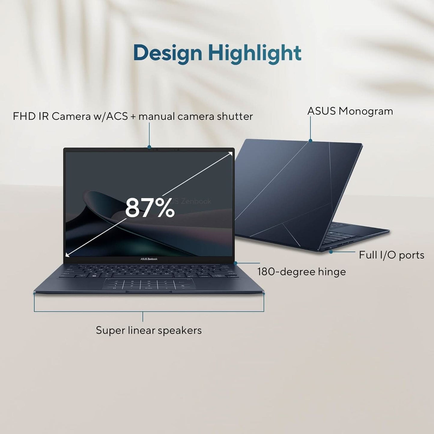 ASUS ZENBOOK 14, INTEL CORE ULTRA 5, 16GB RAM, 1TB SSD, 3K OLED 16:10 120HZ, 14 INCH, WINDOWS 11, MSO 2021, PONDER BLUE, 1.28KG, UX3405MA-PZ552WS, BUILT-INAI, BACKLIT, TOUCHSCREEN, 75WHR AI POWERED LAPTOP