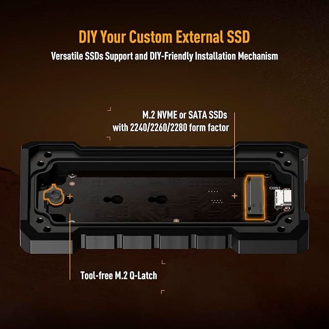 ASUS TUF Gaming A2- USB-C 3.2 Gen 2x2 Portable SSD Enclosure, Dual M.2 NVMe PCIe and SATA