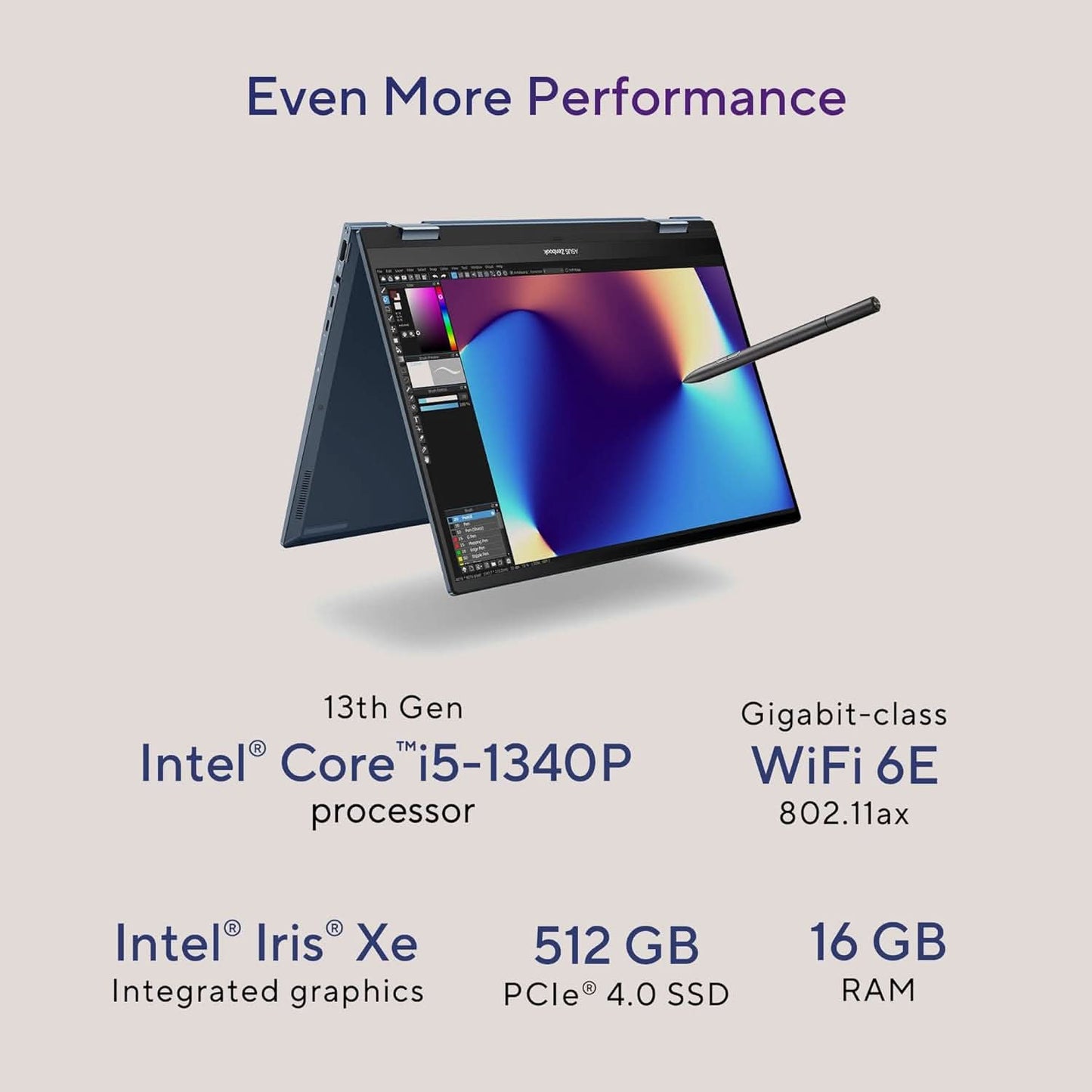ASUS ZENBOOK 14 FLIP OLED (2023), INTEL CORE I5-1340P 13TH GEN, 14 INCH (35.56 CM) 2.8K 90HZ OLED, THIN & LIGHT LAPTOP (16GB/512GB SSD/IRIS XE/WIN 11/OFFICE 2021/75W BATTERY/BLUE/1.5 KG), UP3404VA-KN542WS