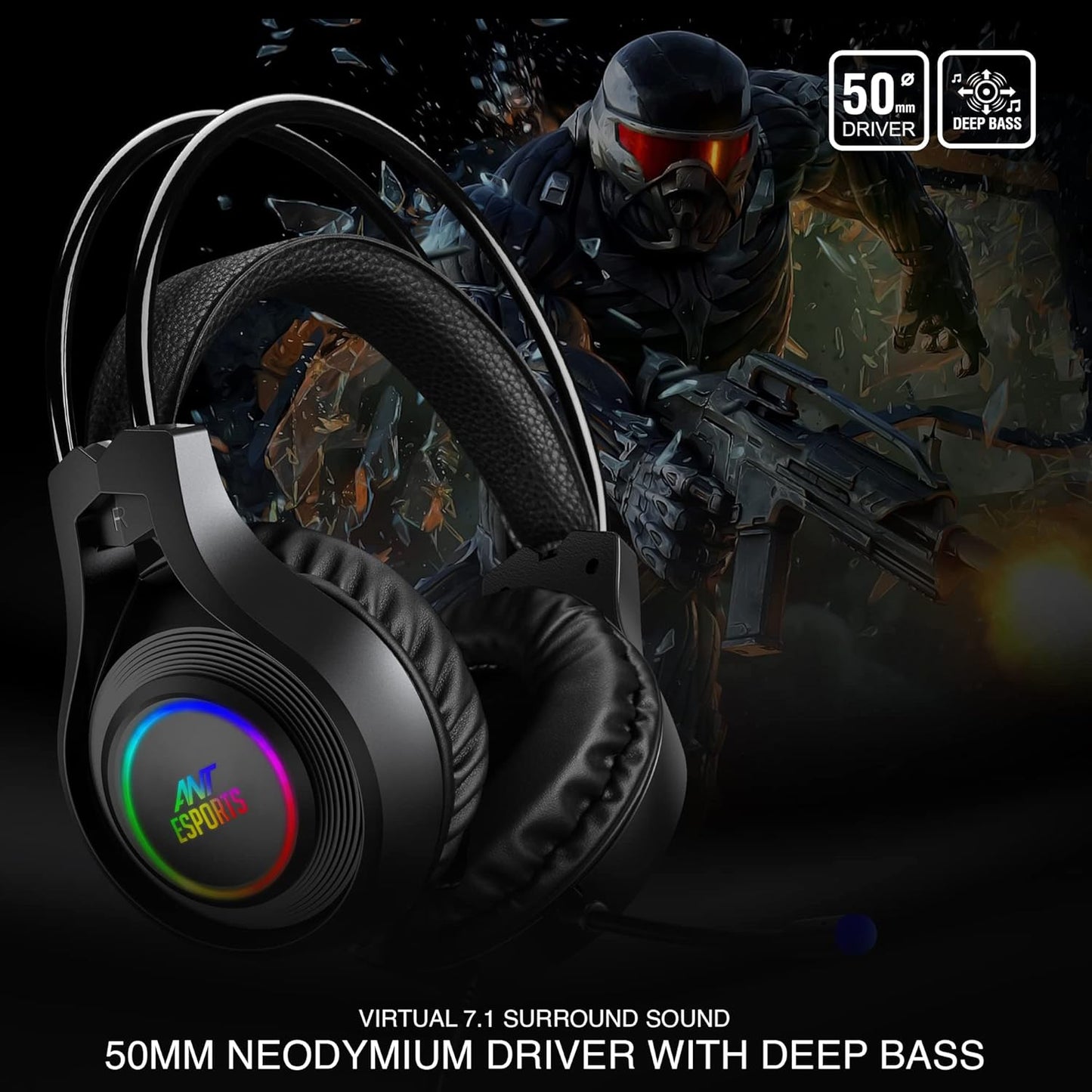 ANT ESPORTS H570 USB 7.1 SURROUND SOUND WIRED GAMING HEADSET- BLACK