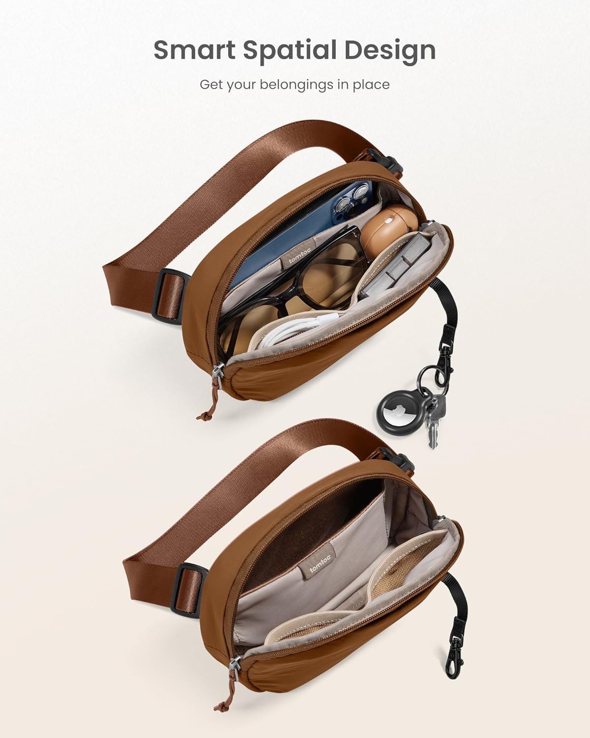 TOMTOC SLINGBEAN-T32 BELT BAG 1.5L-CARAMEL