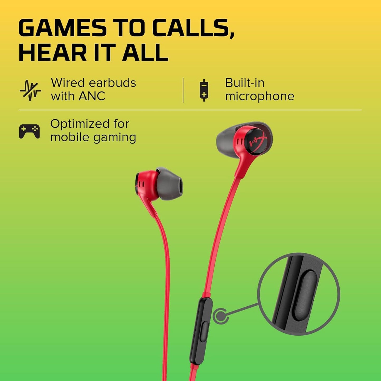 HYPERX CLOUD EARBUDS II GAMING EARBUDS WITH MIC-RED (705L8AA),IN-EAR,WIRED