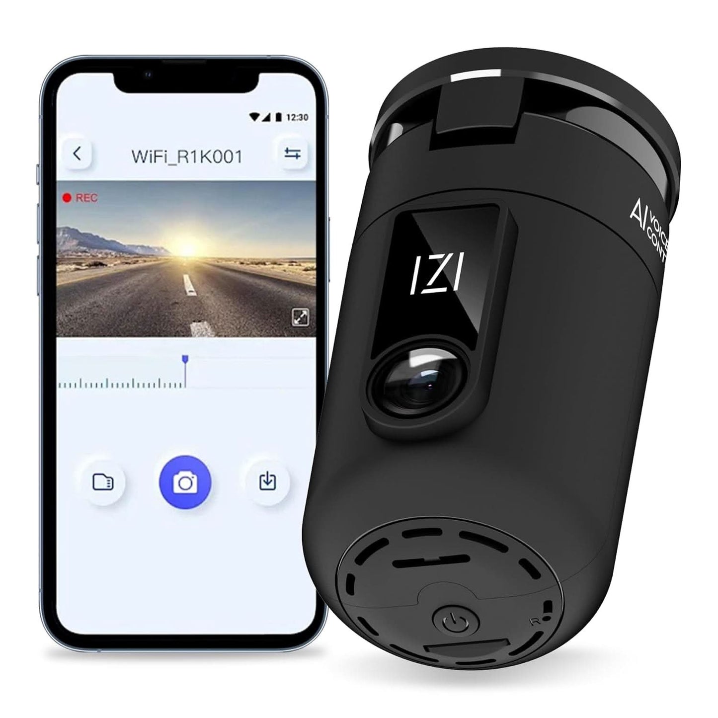 IZI Drive360 Dash Cam for Car, 360 Rotatable Car Camera, AI Voice Control, Full HD 1080P @30FPS, 170 Wide Lens, 24/7 Parking & Impact Detection, 128GB Support, Type-C Fast Connect, Built-in Mic