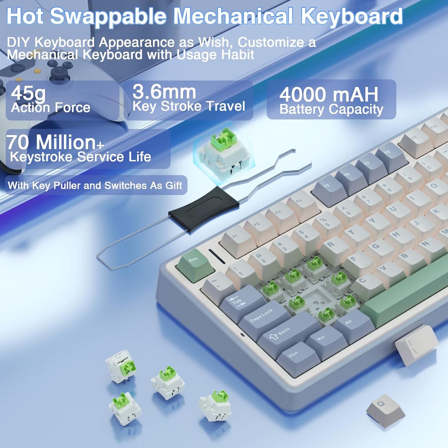 AULA F75 WIRELESS MECHANICAL KEYBOARD MAX GRADIENT GRAY REAPER SWITCH