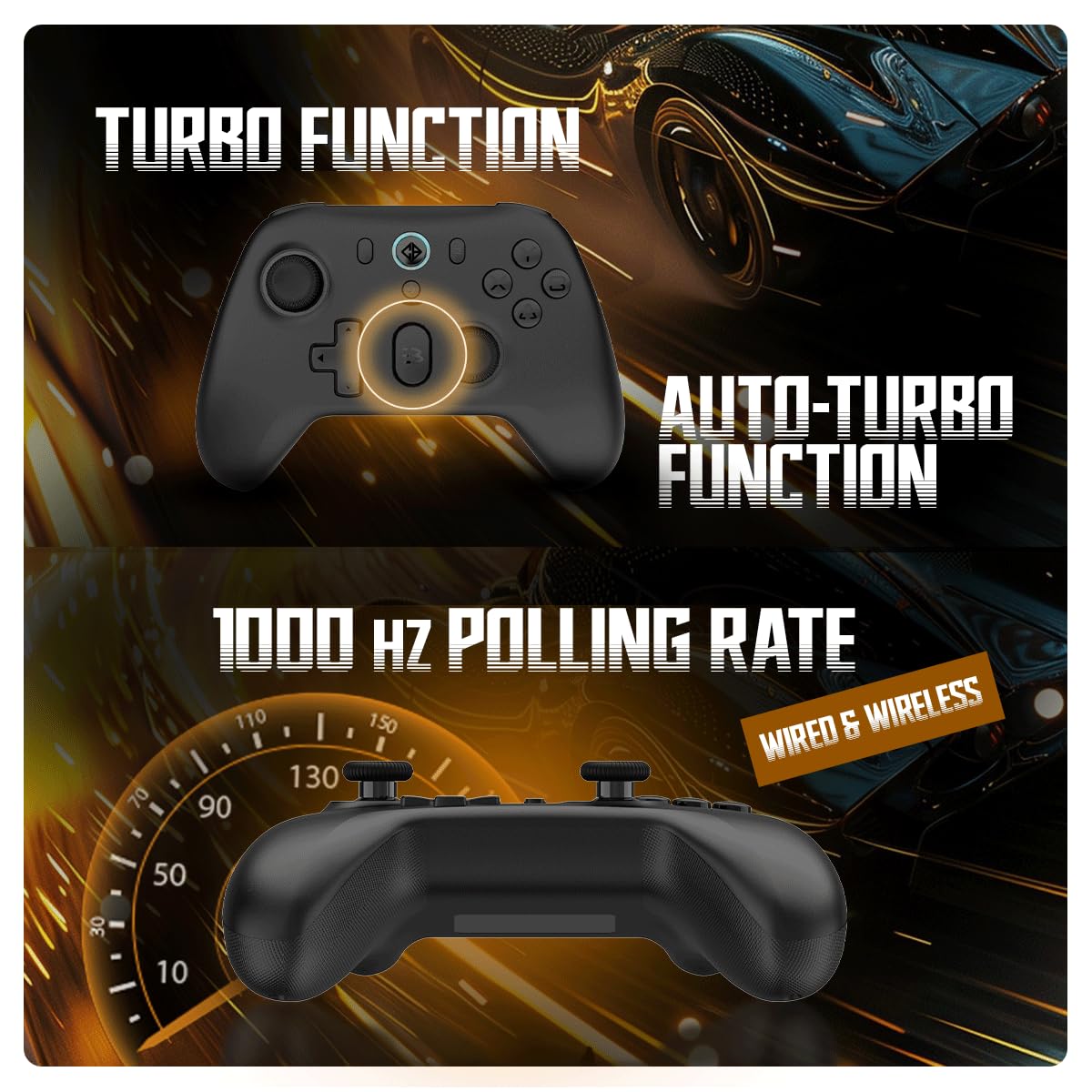 COSMIC BYTE BLITZ WIRELESS + WIRED CONTROLLER FOR PC, HALL EFFECT JOYSTICK & TRIGGERS, 1000HZ POLLING RATE, ADJUSTABLE VIBRATION, TURBO & AUTO TURBO (BLACK)