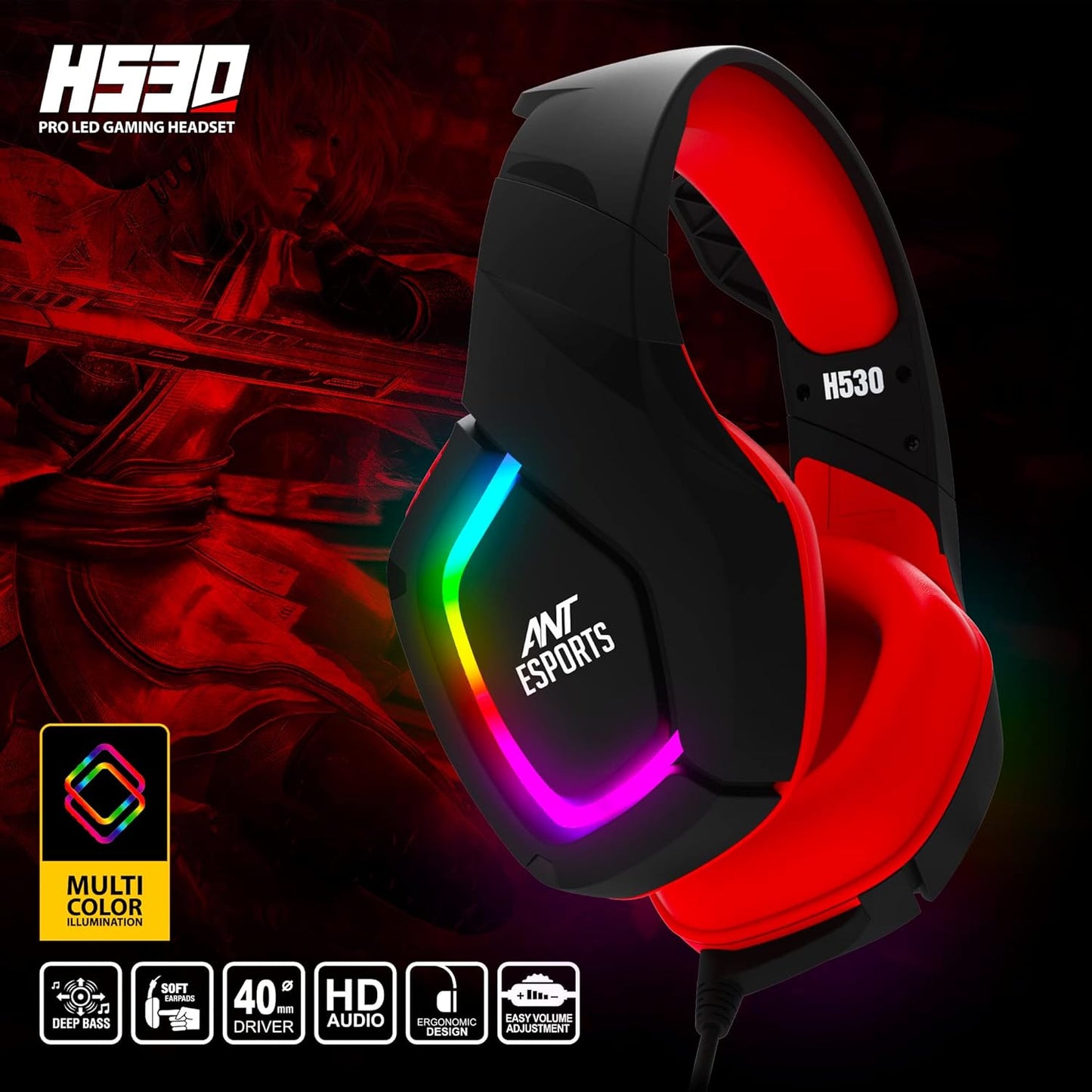 ANT ESPORTS H530 BLACK RED GAMING HEADSET