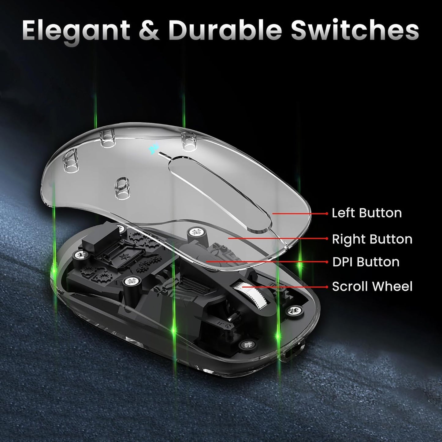 ANT ESPORTS OM140 PRO ULTRA LIGHTWEIGHT TRANSPARENT WIRELESS 2.4GZ BLUETOOTH MOUSE