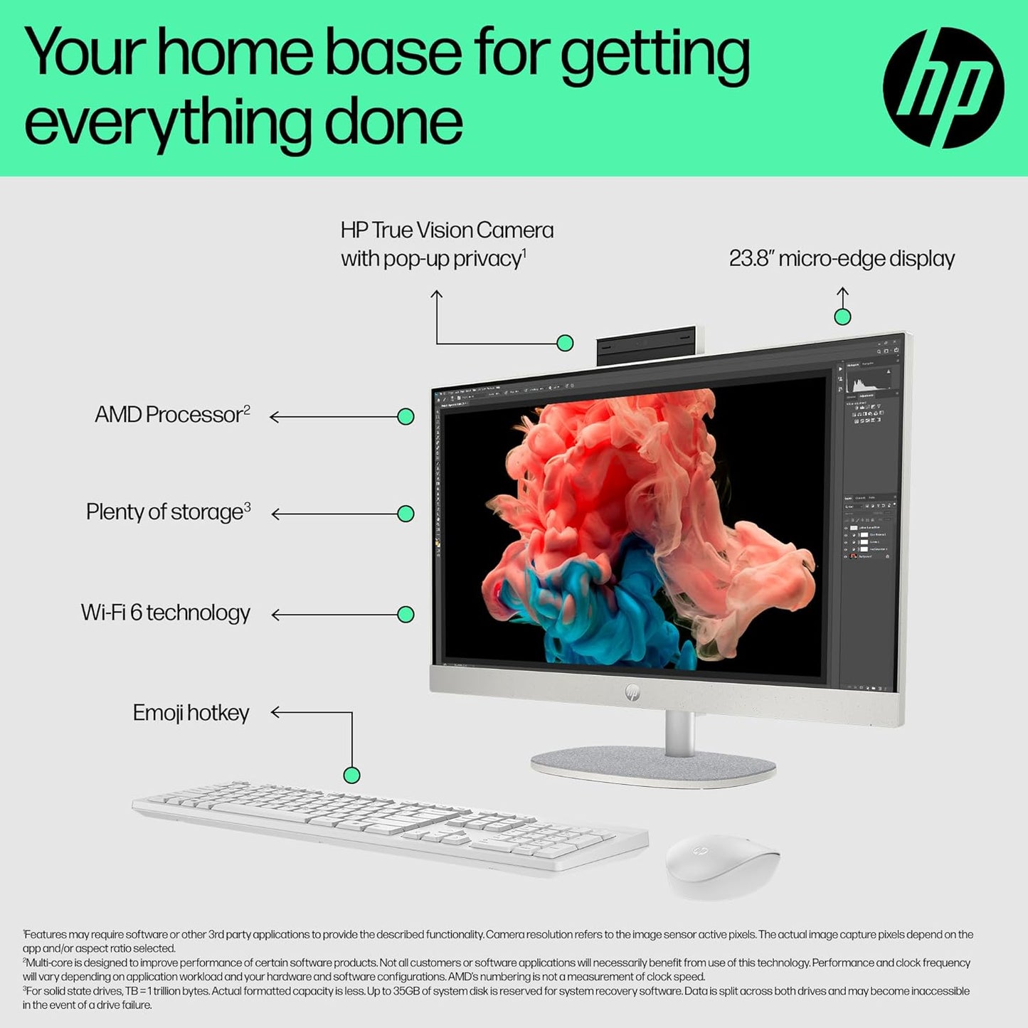 HP ALL-IN-ONE DESKTOP 24 PC, AMD RYZEN 5 7520U, 16 GB LPDDR5, 512GB SSD, 60.5 CM (23.8 INCH), DUAL 2W SPEAKERS,WINDOWS 11,MSO, SHELL WHITE, 5.27 KG, 24-CR0025IN