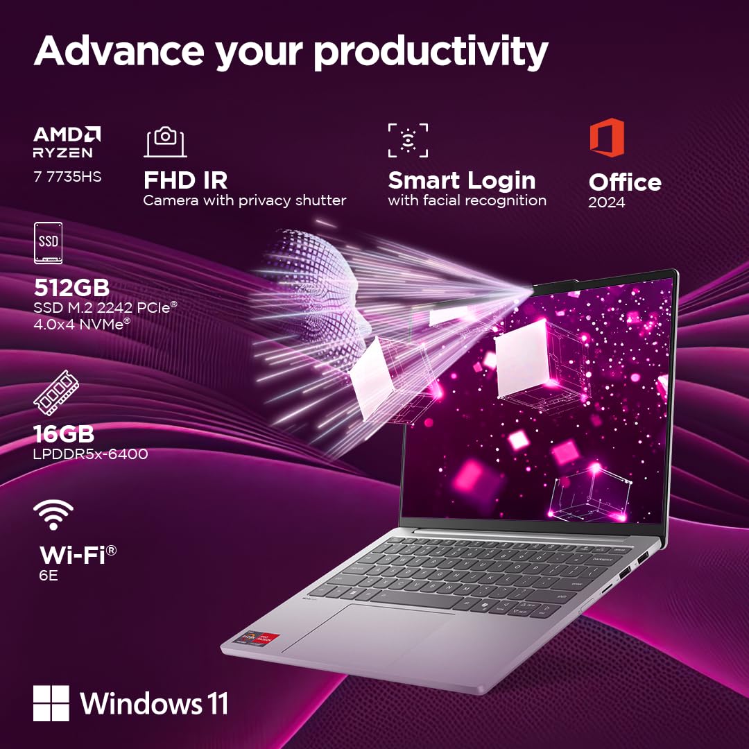 LENOVO IDEAPAD SLIM 5 RYZEN 7 7735HS (16GB RAM/512GB SSD/INTEGRATED AMD RADEON 680M GRAPHICS/WUXGA IPS DISPLAY/13.3 INCH (33.7CM)/WINDOWS 11/OFFICE HOME 2024/BACKLIT KB/GREY/1.15KG), 83J2000HIN LAPTOP